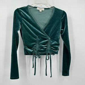 Womens Y2K Whimsigoth Velvet Wrap Crop Top Sized S Ruched Party Clubwear‎ Green